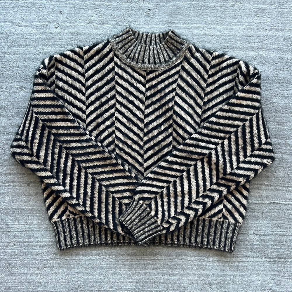 herringbone natural and black knit sweater